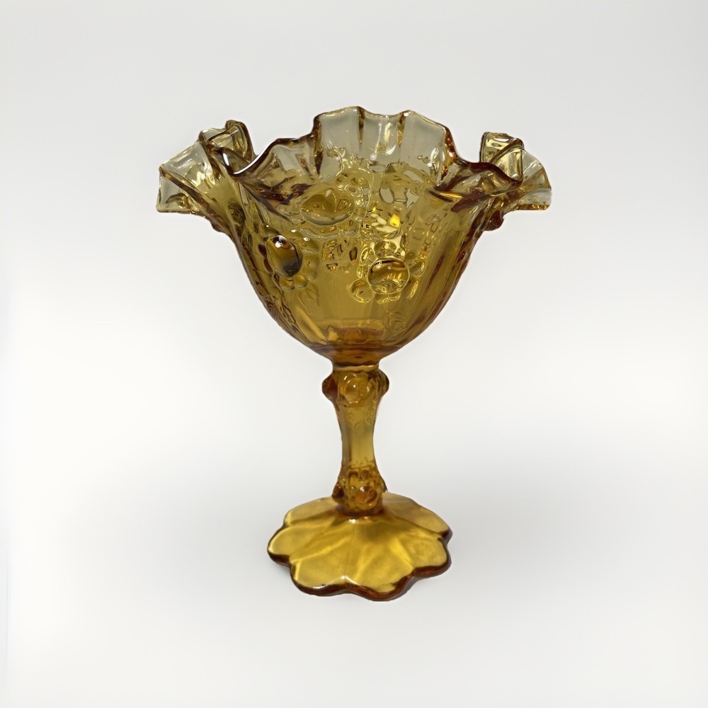 Vintage Fenton Amber Rose‎ Compot Pedestal With Ruffled Edges